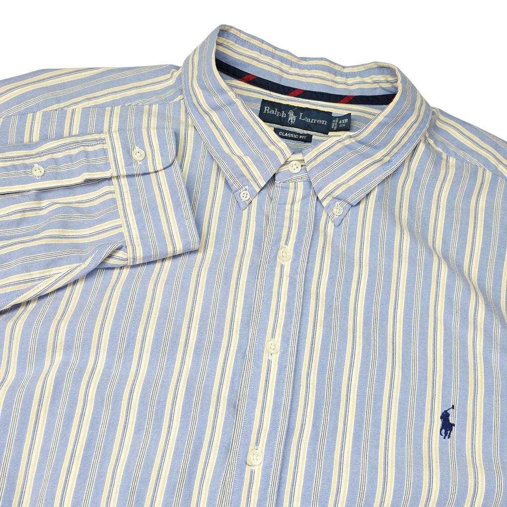 Ralph Lauren Button Down Shirt Mens 4XB Blue Yellow Striped Classic Fit Cotton